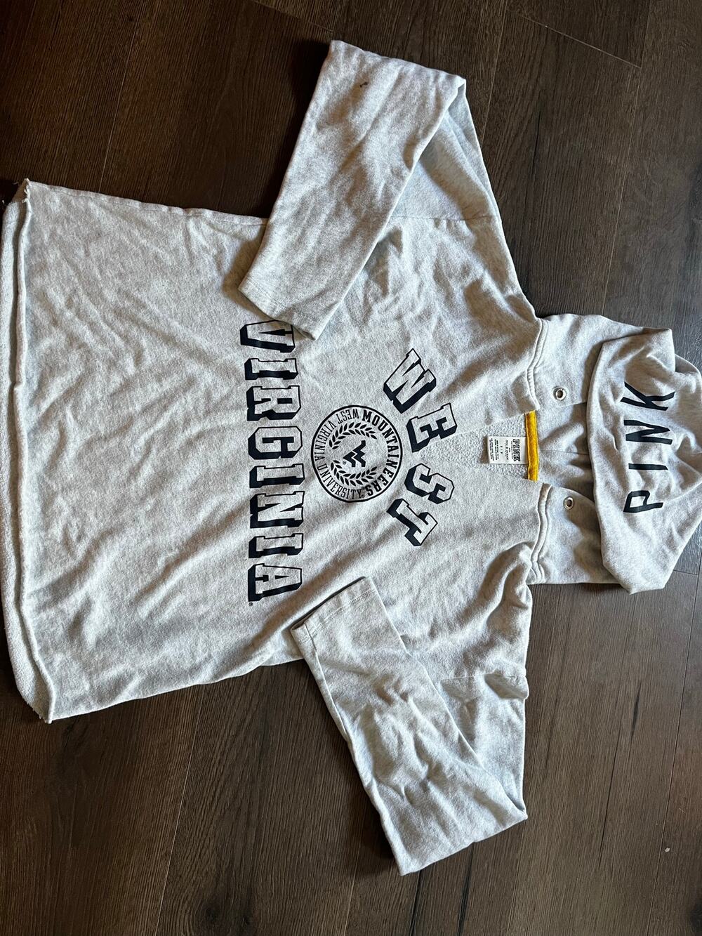 PINK Victoria’s Secret WVU Mountaineers Cropped Hoodie Gray Size Small